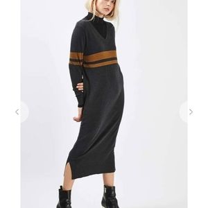 Topshop Gray Midi Dress with Gold Stripes
